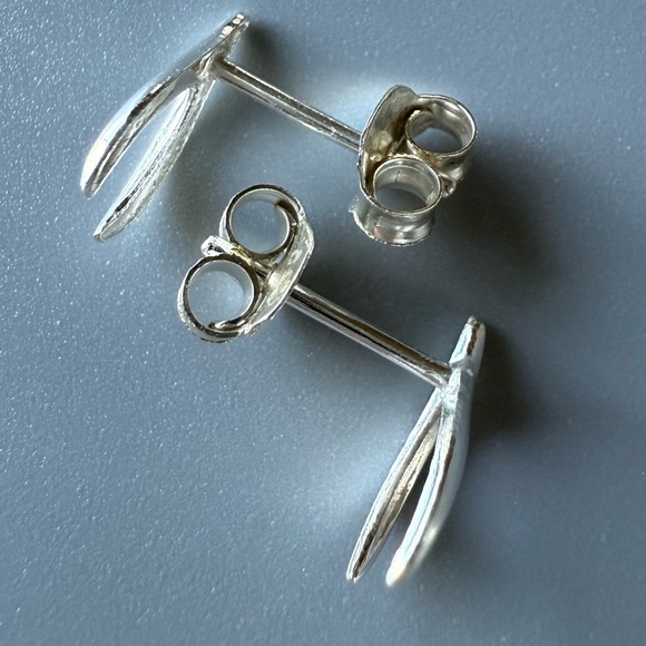 Tiny Sterling Silver Wishbone Studs – Minimalist Stack - Picture 7 of 7
